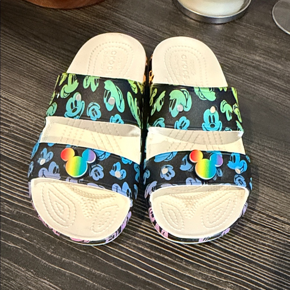 CROCS iconic Black Multicolor Mickey Slide Sandals